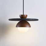 Gaia Orbit Pendant Light in Walnut, Travertine & Opal Glass