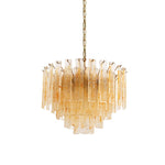 Amber Glass Chandelier with Brass Chain – Modern Luxury Lighting for Dining and Living Spaces