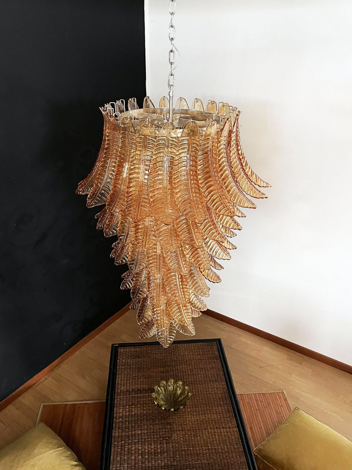 Rosalind Amber Glass Chandelier – Handcrafted Feather Design Pendant Light