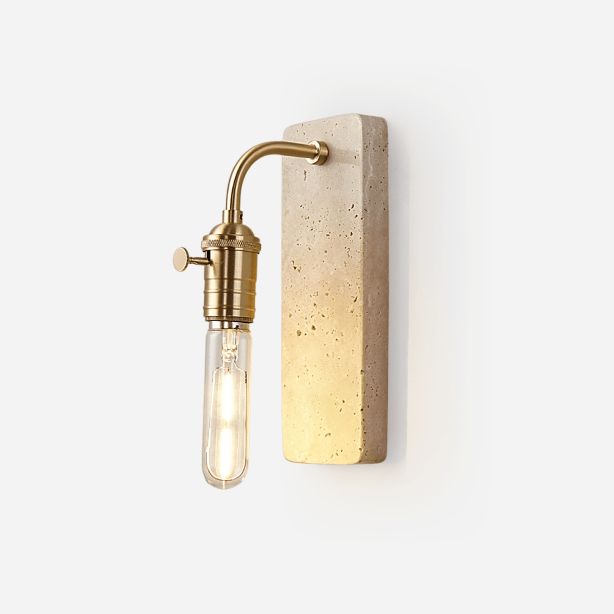 Industrial Stone Wall Sconce in Travertine and Aged Gold