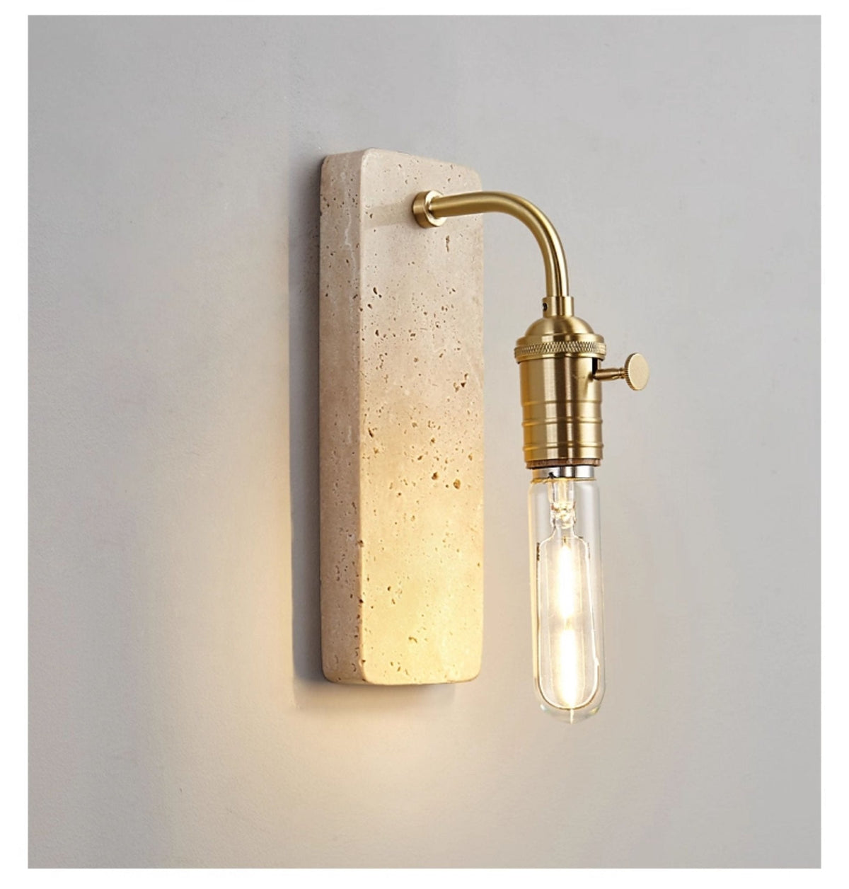 Industrial Stone Wall Sconce in Travertine and Aged Gold
