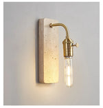 Industrial Stone Wall Sconce in Travertine and Aged Gold