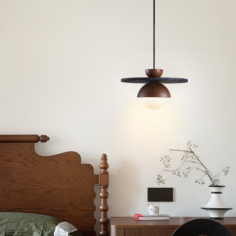 Gaia Orbit Pendant Light in Walnut, Travertine & Opal Glass