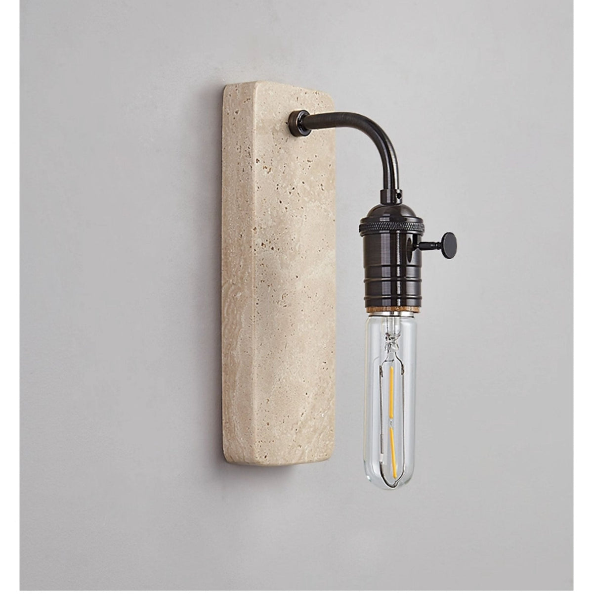 Industrial Stone Wall Sconce in Travertine and Aged Gold