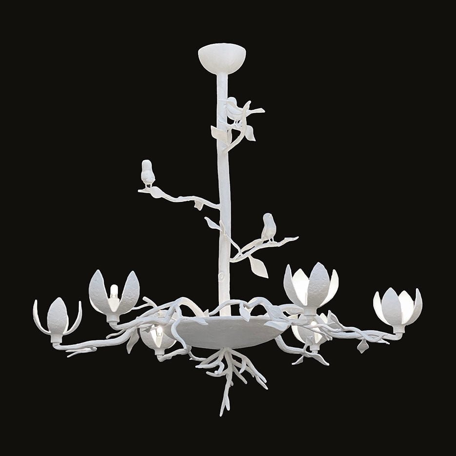 Passera Sculptural Plaster Chandelier with Birds and Tulip Shades