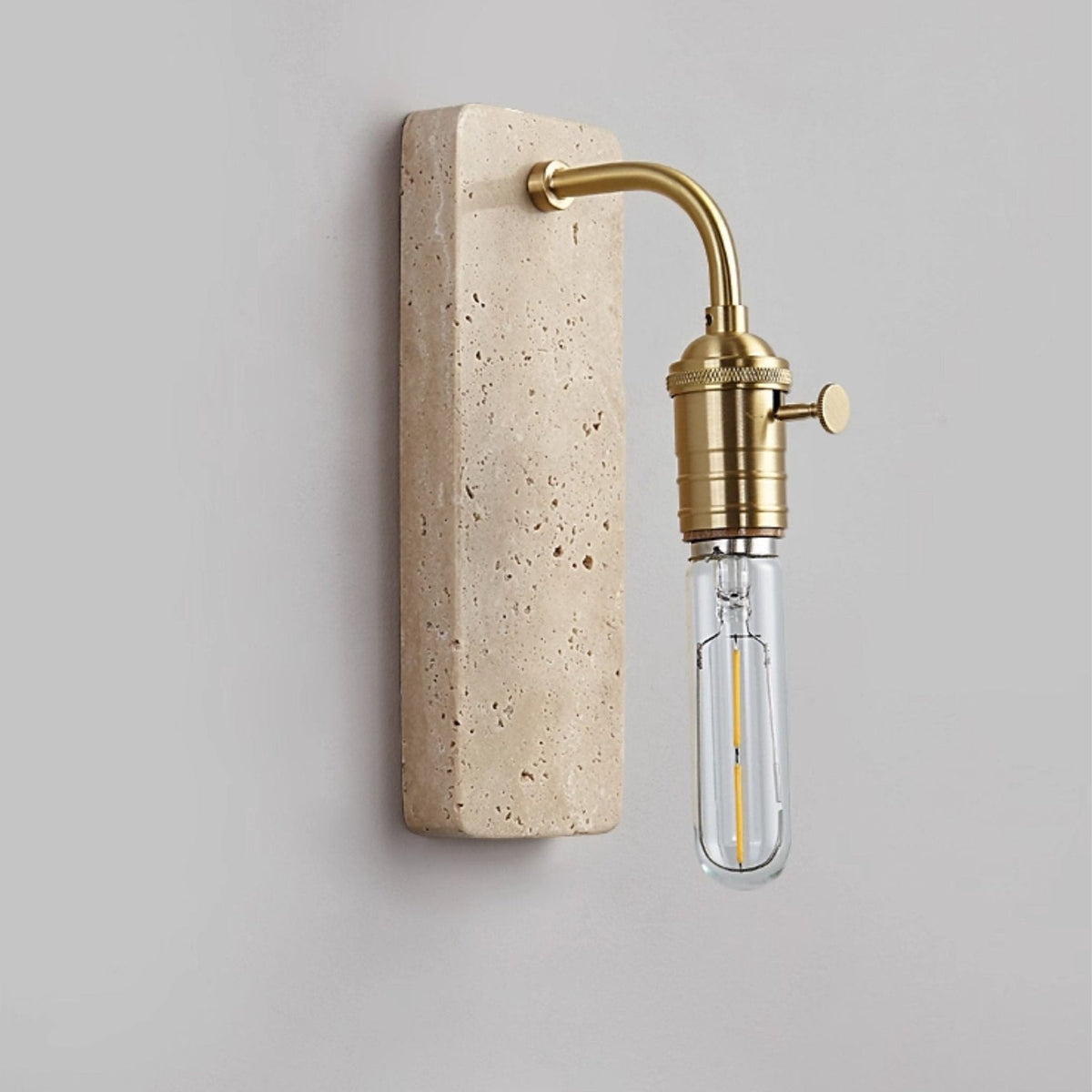 Industrial Stone Wall Sconce in Travertine and Aged Gold