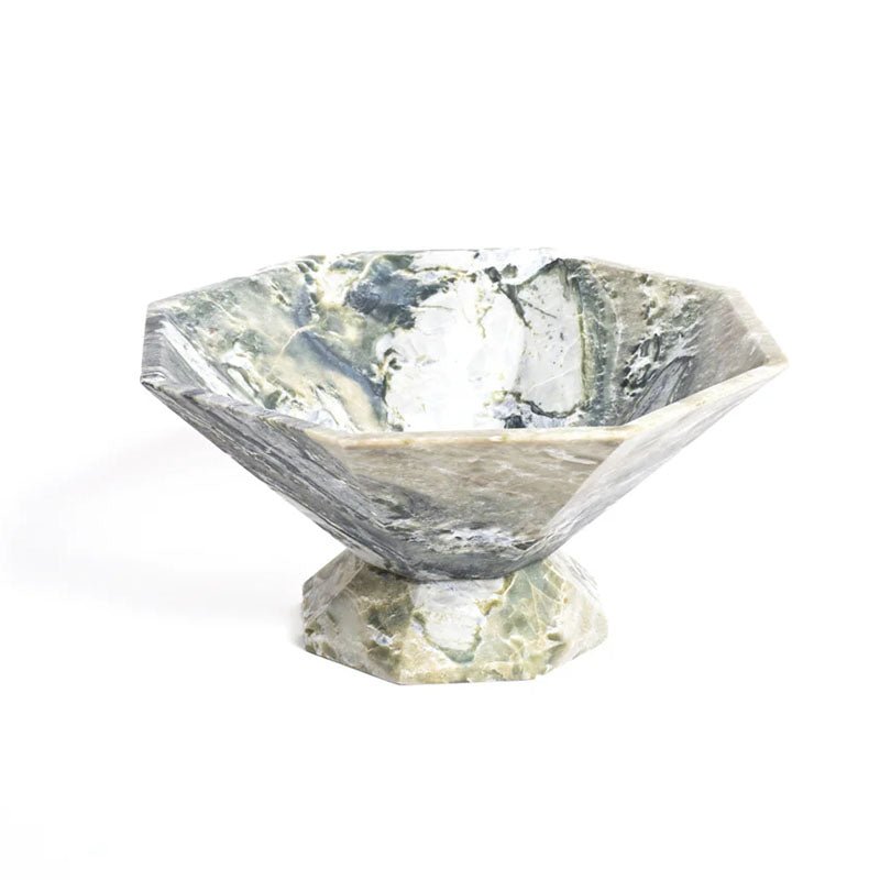 Facet Sculptural Marble Pedestal Bowl & Decorative Catchall Tray