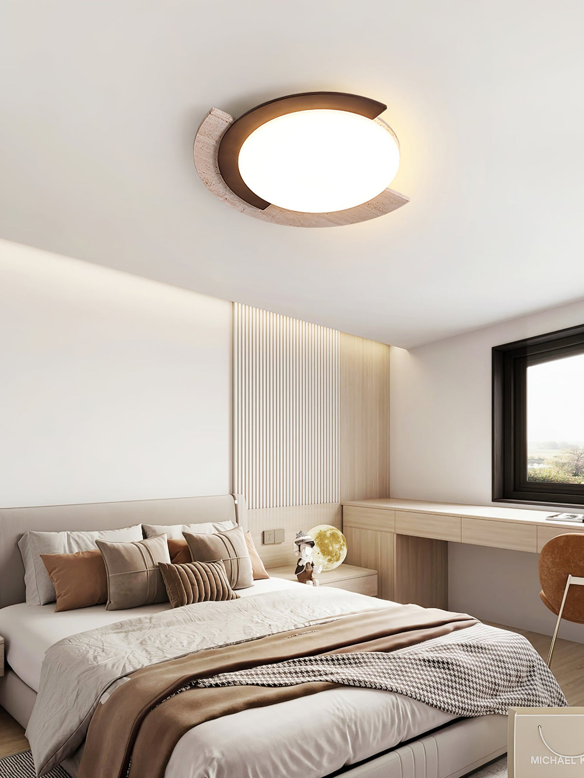 Alaric Semi-Flush Ceiling Light in Travertine and Bronze