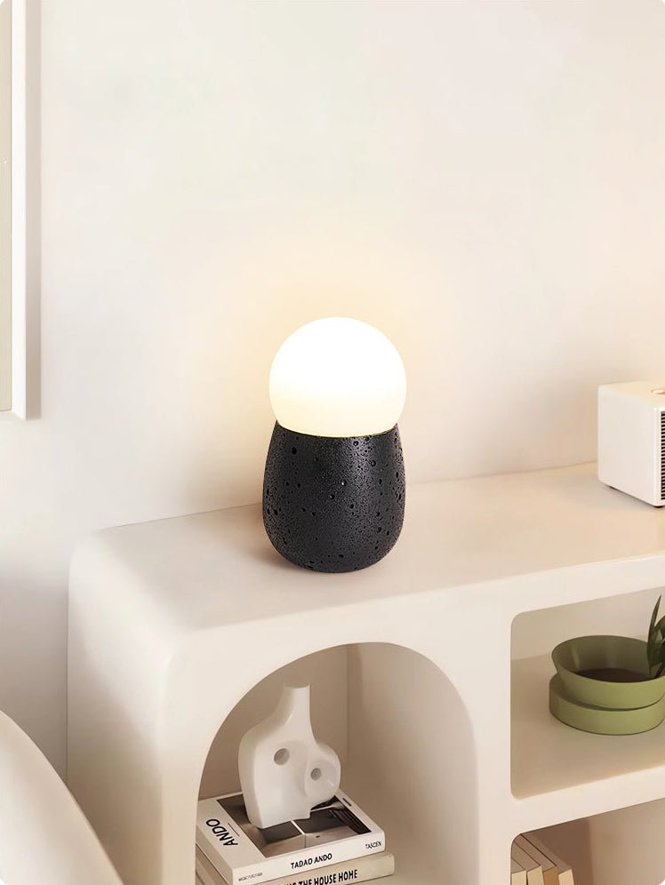 Lunare Table Lamp with Travertine Base – Modern LED Accent Light