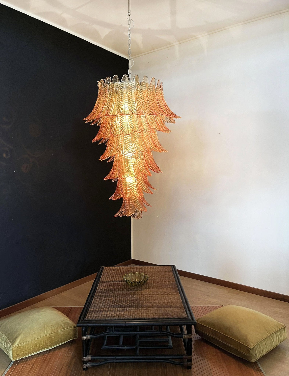 Rosalind Amber Glass Chandelier – Handcrafted Feather Design Pendant Light