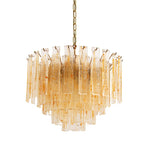 Amber Glass Chandelier with Brass Chain – Modern Luxury Lighting for Dining and Living Spaces