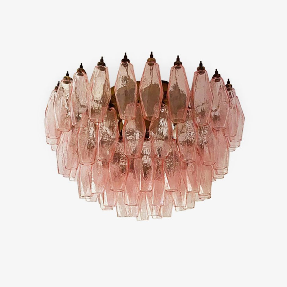 Rhombus Pink Glass Ceiling Light – Art Deco Flush Mount in Gold