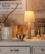 Stitched Table Lamp with Natural Parchment Shade and Wooden Base