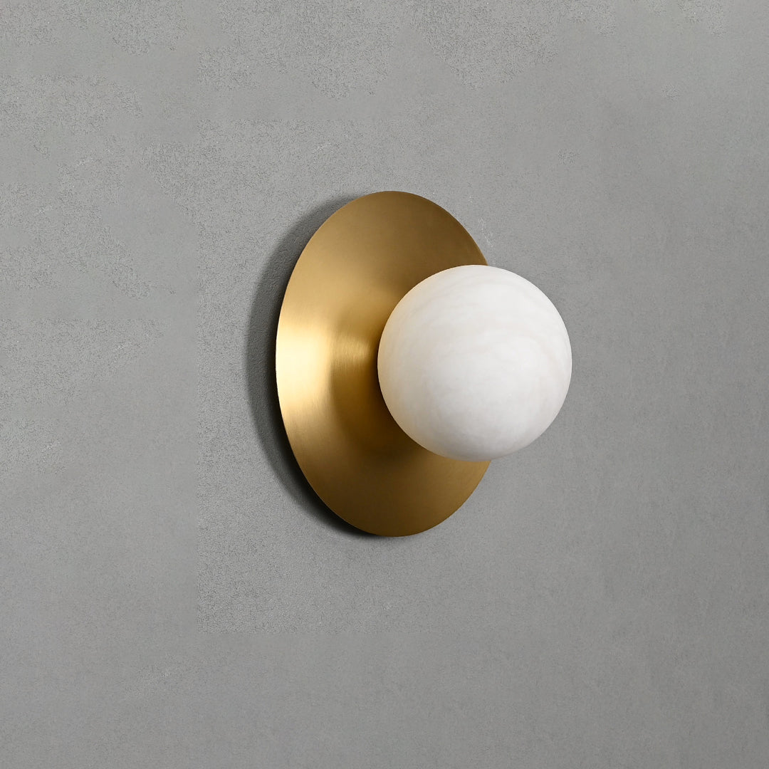 Round Alabaster Orb Wall Sconce in Brass for Modern Interiors
