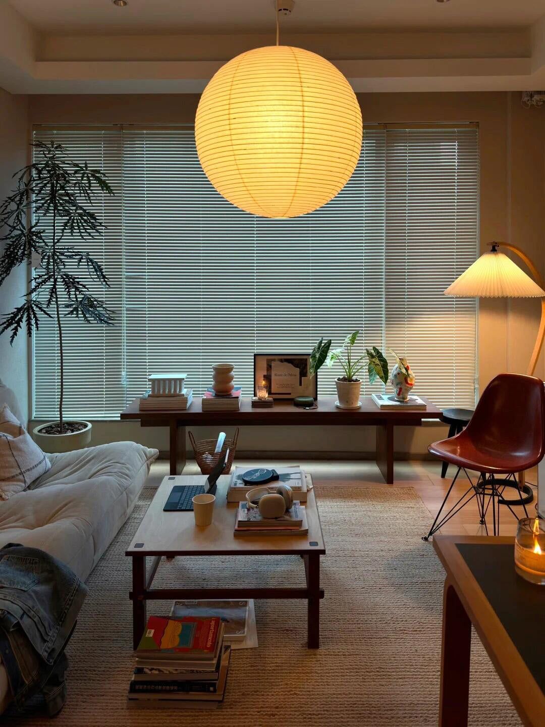 Handmade Mulberry Paper Pendant Light – Mid-Century Modern Washi Shade