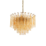 Amber Glass Chandelier with Brass Chain – Modern Luxury Lighting for Dining and Living Spaces