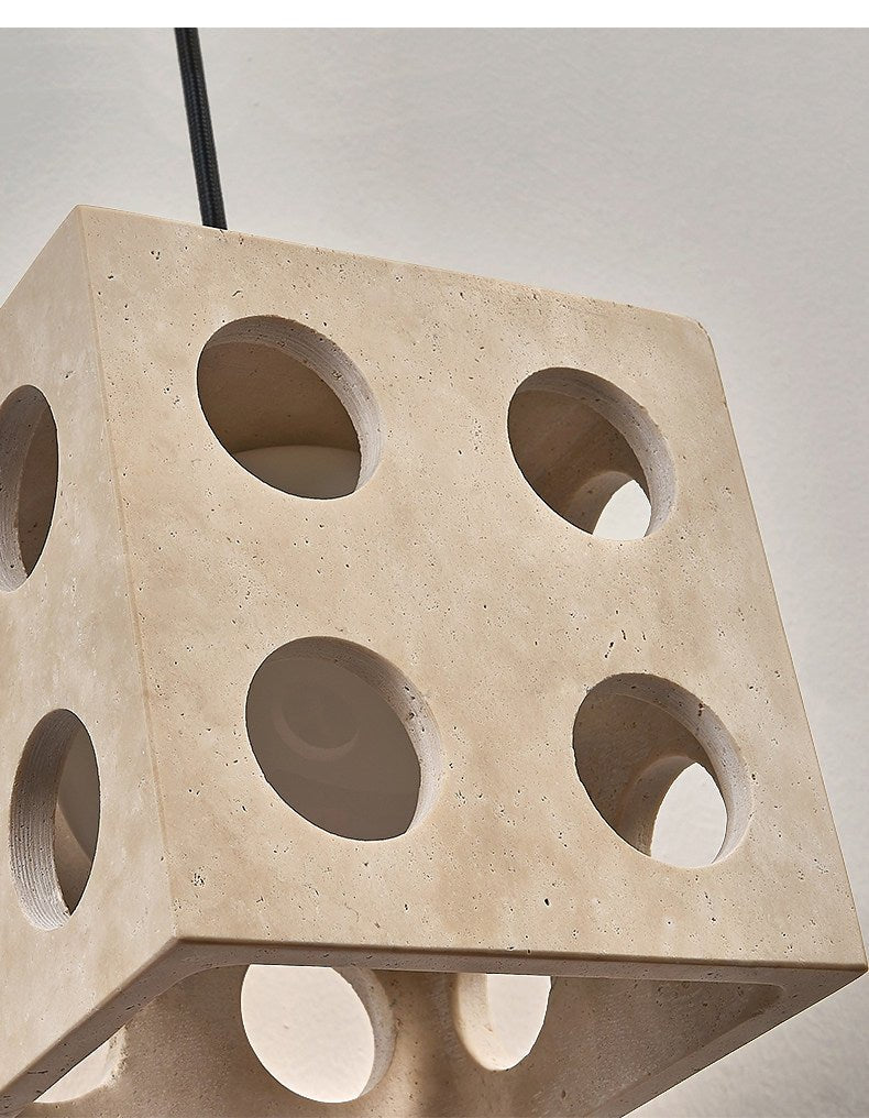 Dice Travertine Pendant Light – Modern Sculptural Cube Pendant for Dining & Living Spaces