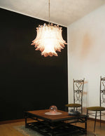 Pink Glass Leaf Chandelier – Handcrafted Designer Lighting for Elegant Interiors