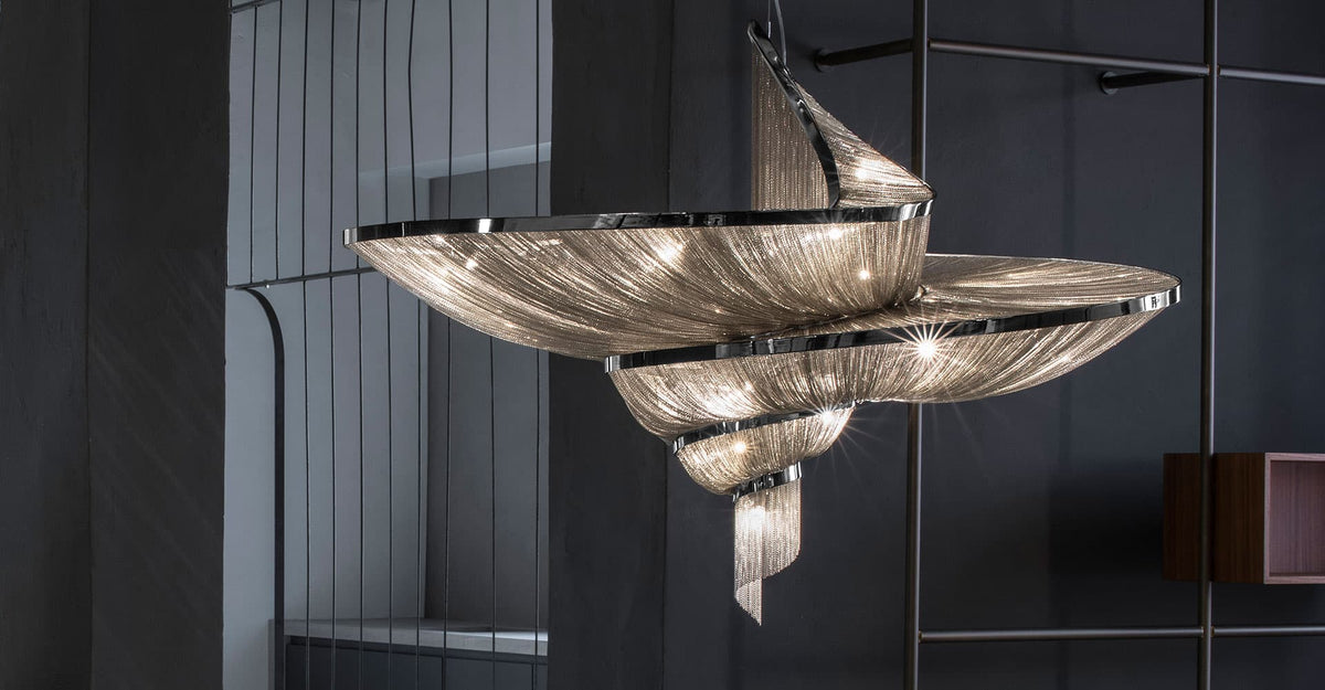 Spiral Chain Chandelier in Gold or Chrome for Modern Interiors
