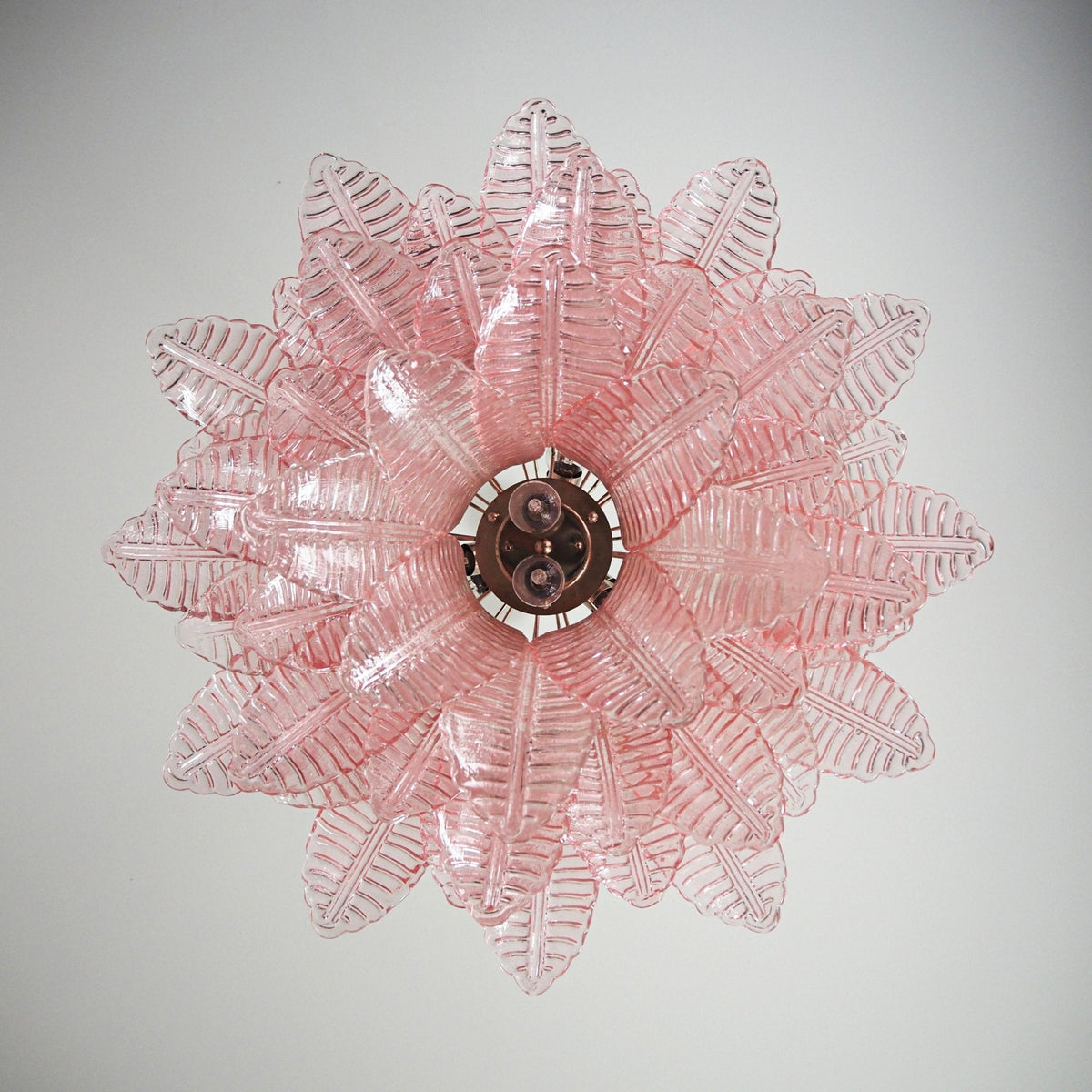 Pink Glass Leaf Chandelier – Handcrafted Designer Lighting for Elegant Interiors