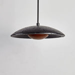 Speckled Travertine Saucer Pendant Light with Walnut Accent