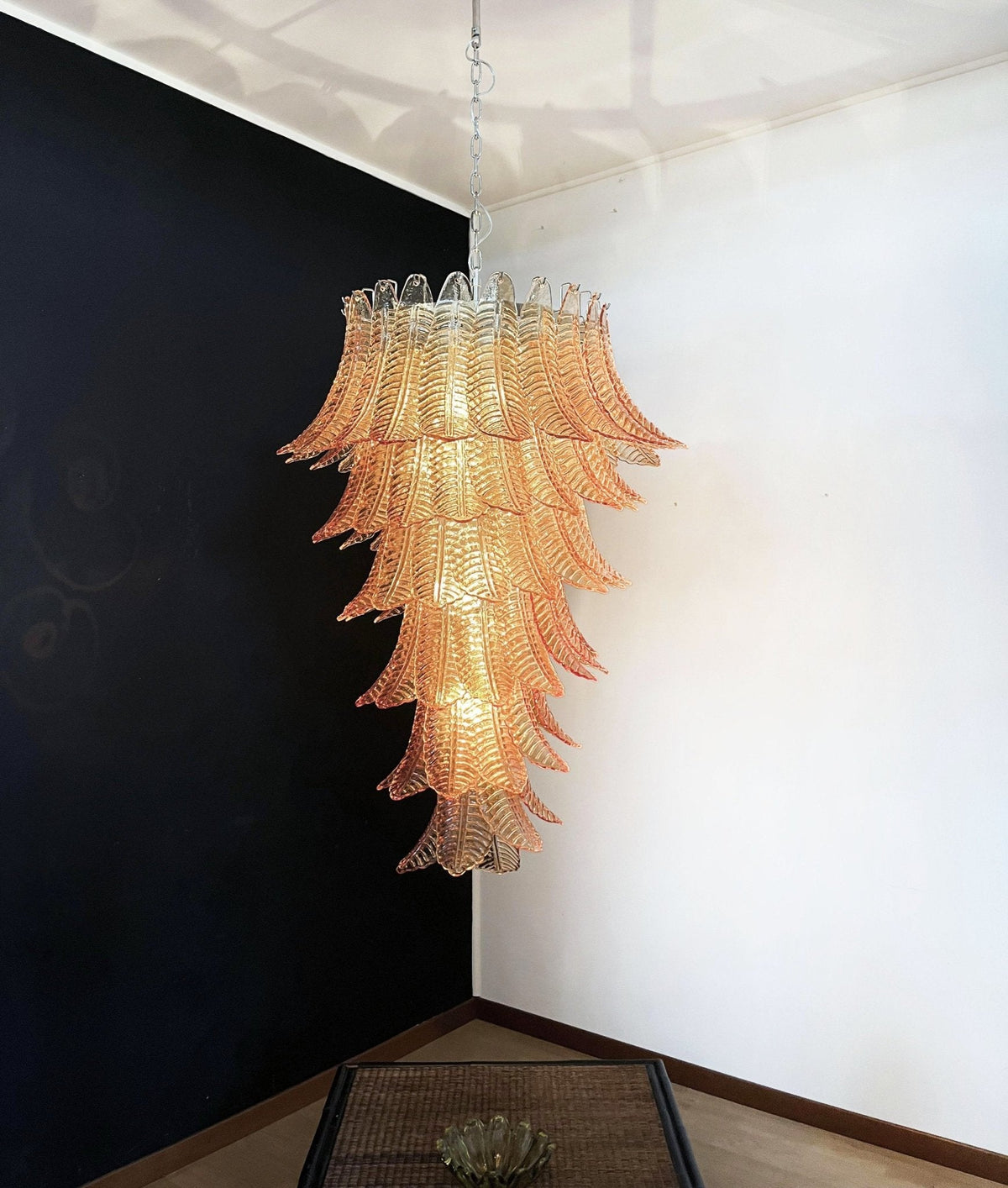 Rosalind Amber Glass Chandelier – Handcrafted Feather Design Pendant Light