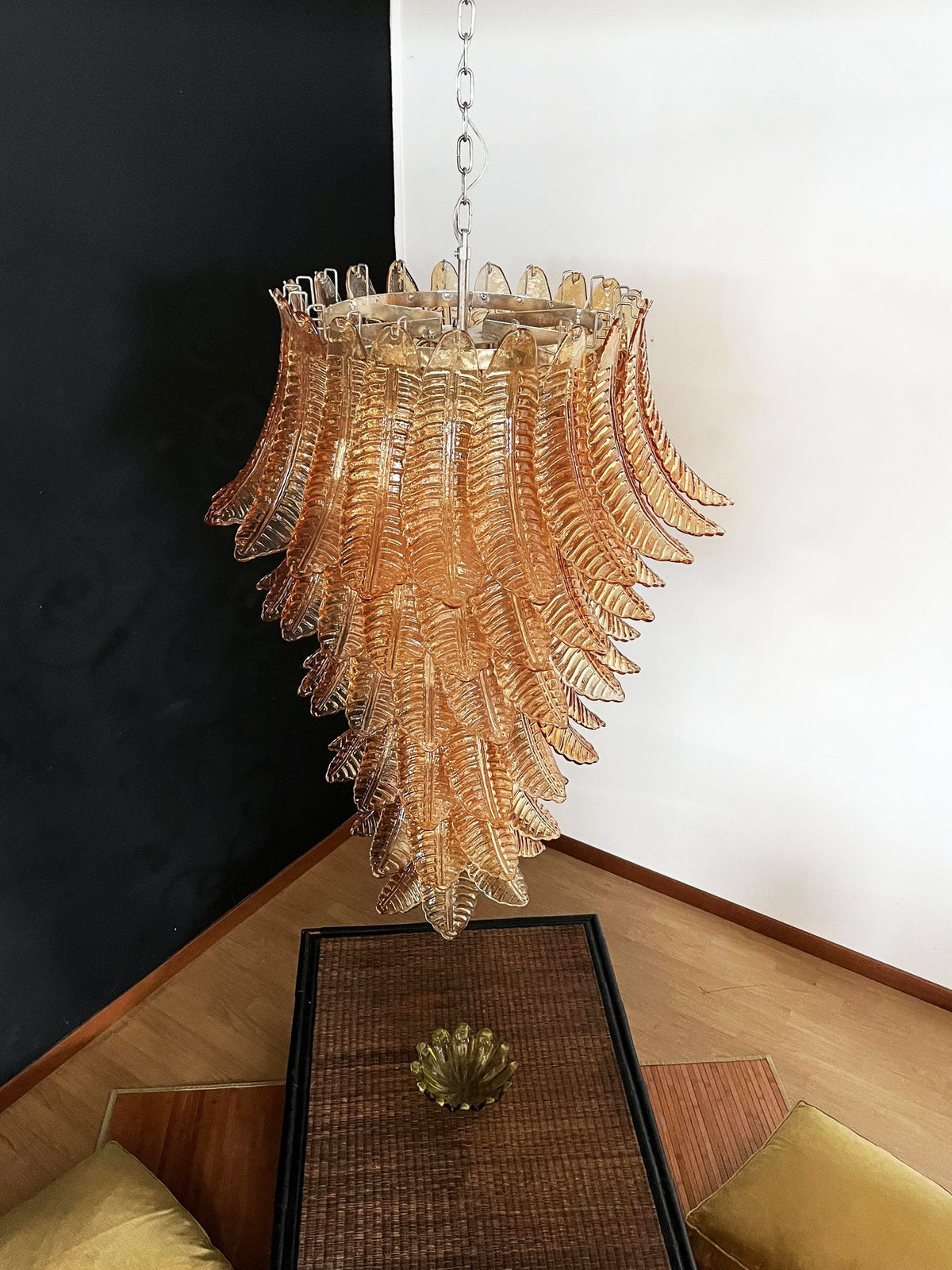 Rosalind Amber Glass Chandelier – Handcrafted Feather Design Pendant Light