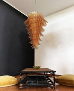 Rosalind Amber Glass Chandelier – Handcrafted Feather Design Pendant Light