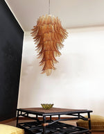 Rosalind Amber Glass Chandelier – Handcrafted Feather Design Pendant Light