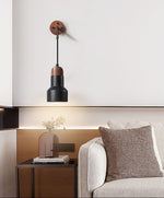 Vulkan Drop Wall Sconce in Black Travertine and Walnut
