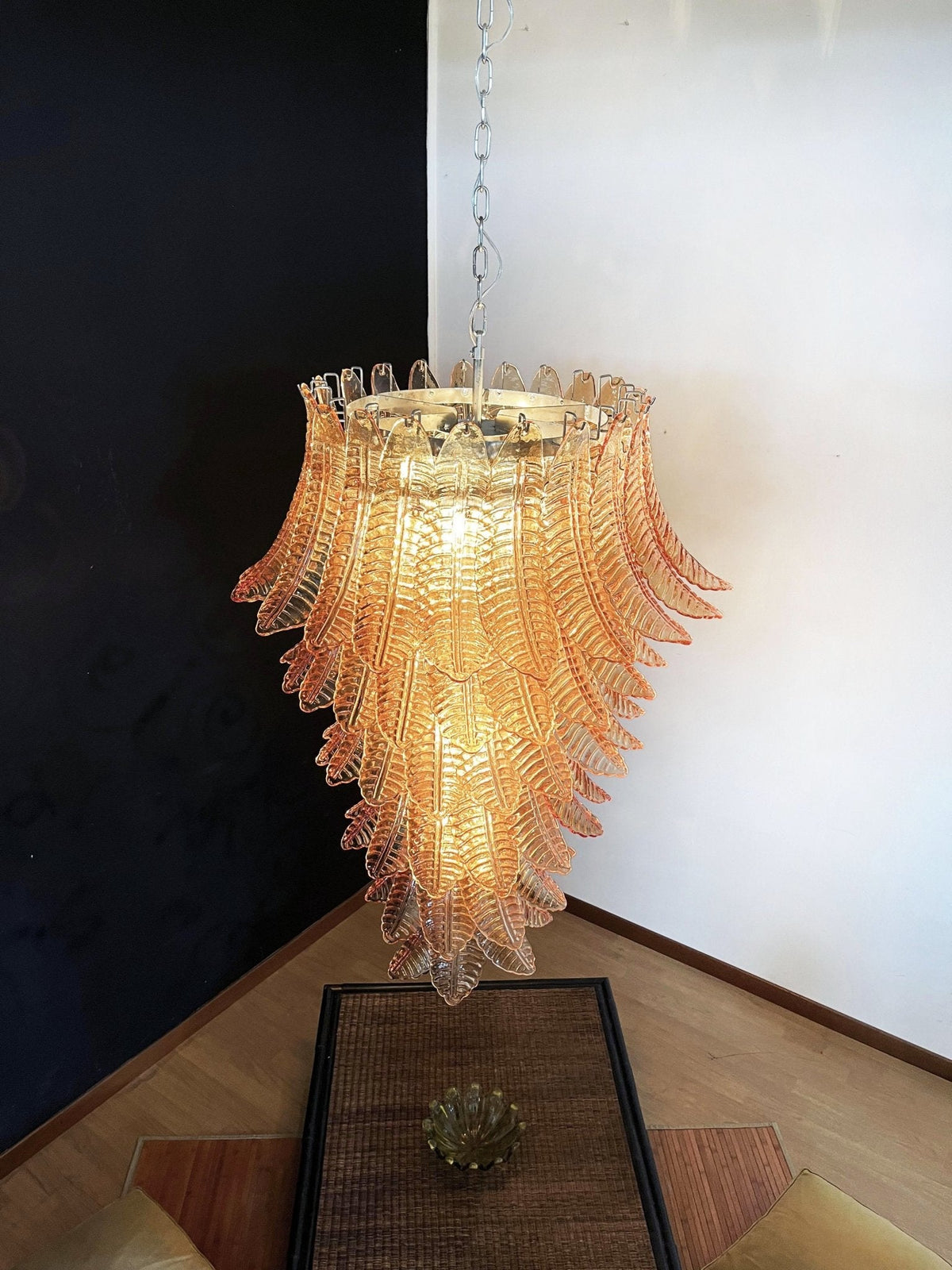 Rosalind Amber Glass Chandelier – Handcrafted Feather Design Pendant Light
