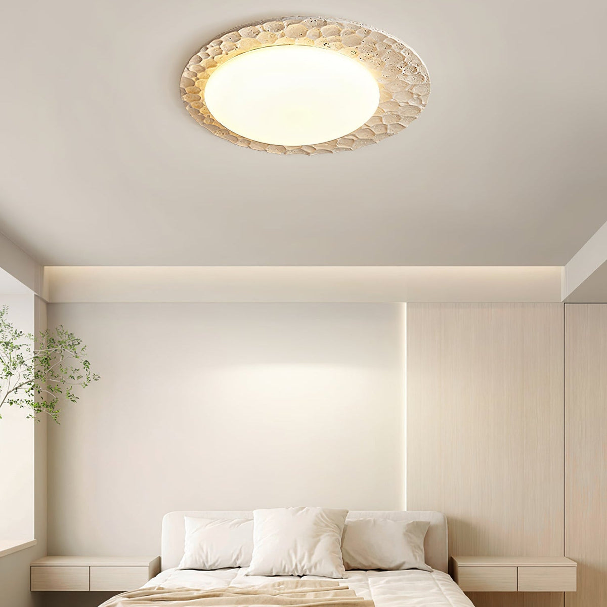 Organic Travertine Ceiling Light with Textured Stone Finish