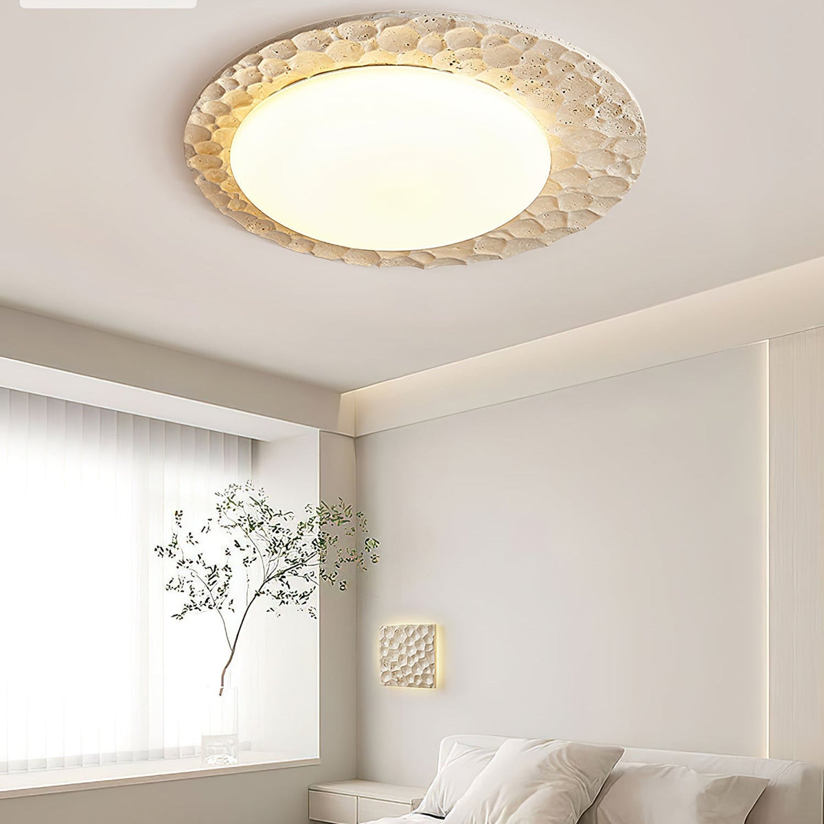 Organic Travertine Ceiling Light with Textured Stone Finish