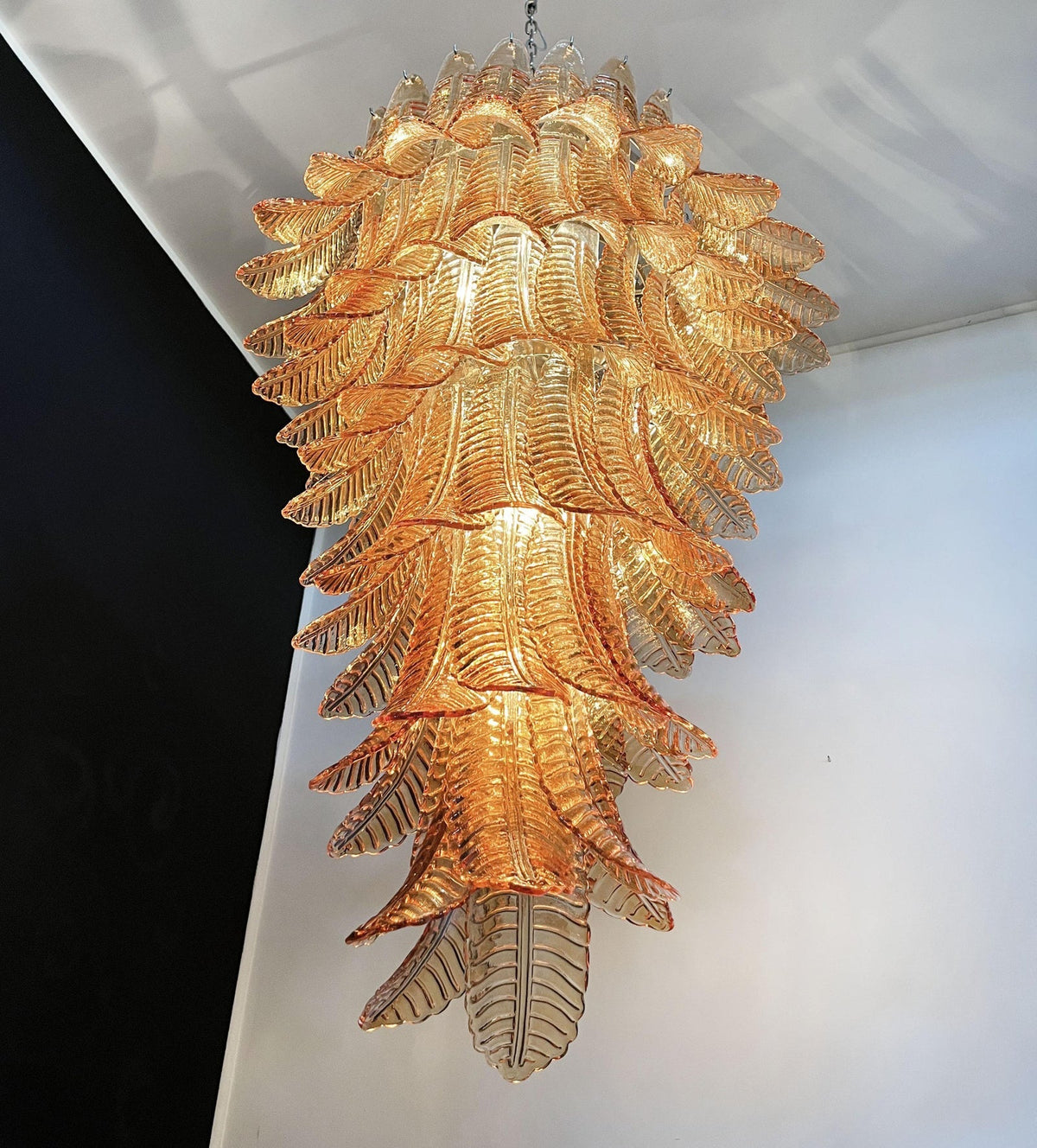 Rosalind Amber Glass Chandelier – Handcrafted Feather Design Pendant Light