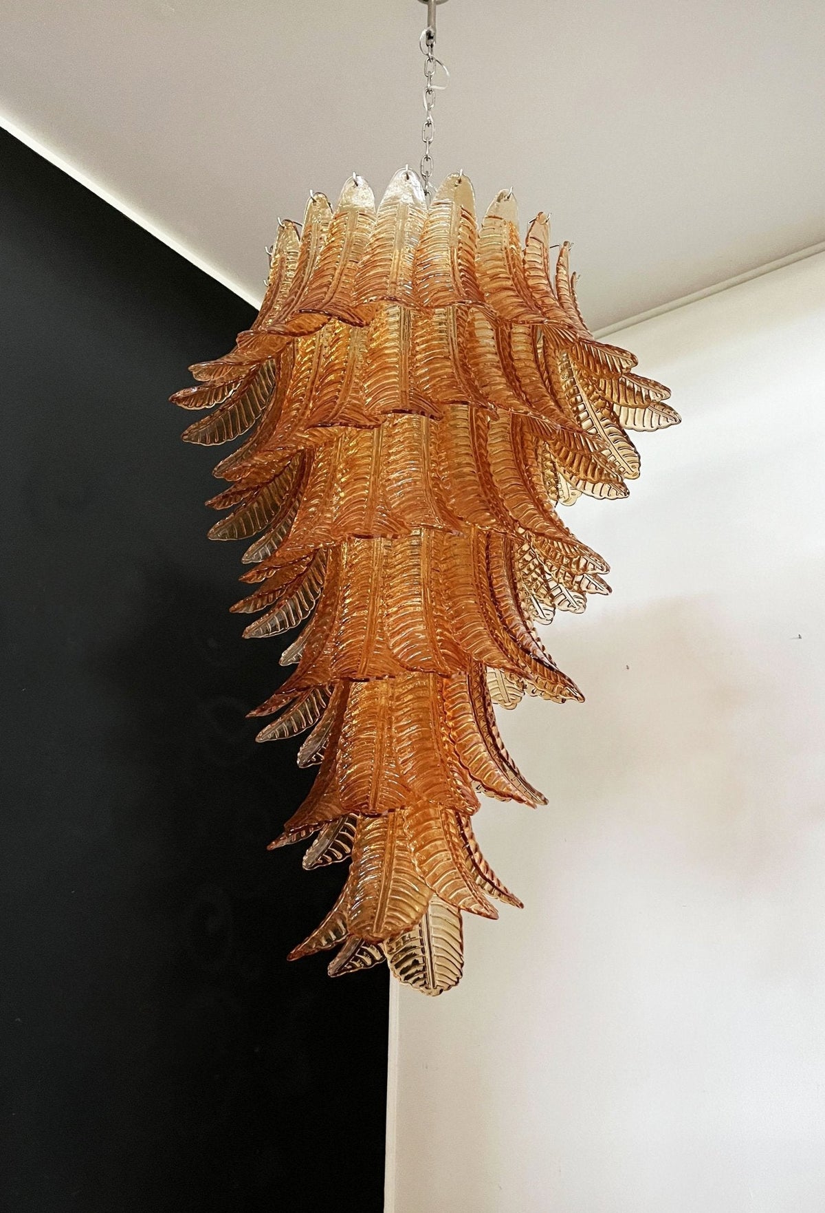 Rosalind Amber Glass Chandelier – Handcrafted Feather Design Pendant Light