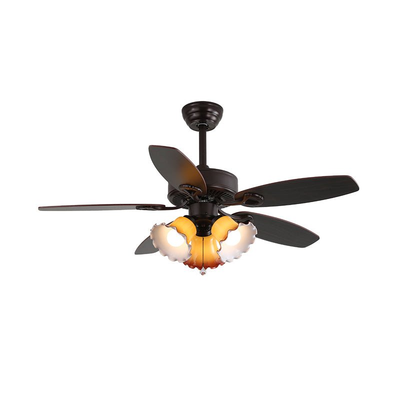 Sienna Breeze Ceiling Fan with Light – Walnut Wood Blades & Amber Glass