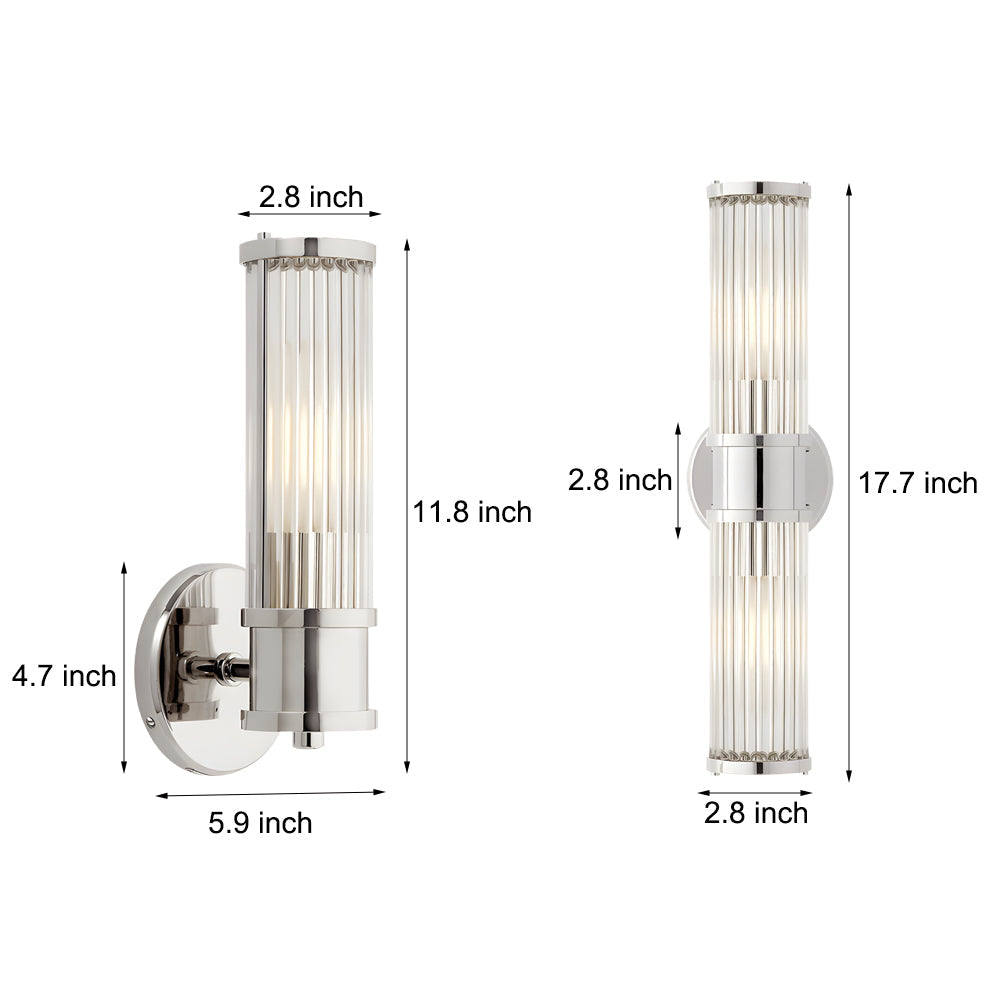 1 2 Light Modern Chrome Gold Wall Sconce With Cylinder Clear Glass Shade