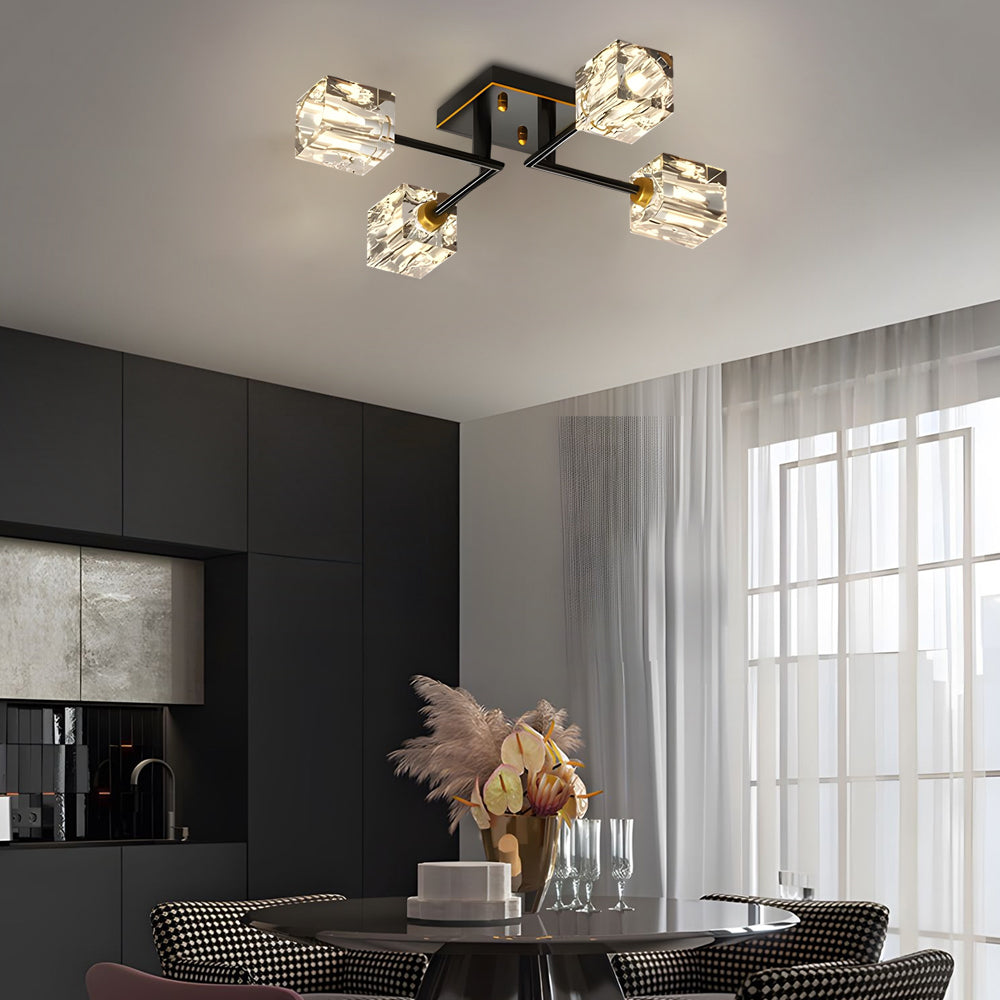Modern Copper Crystal Cube Semi Flush Mount Light Fixture 4 6 8 Light