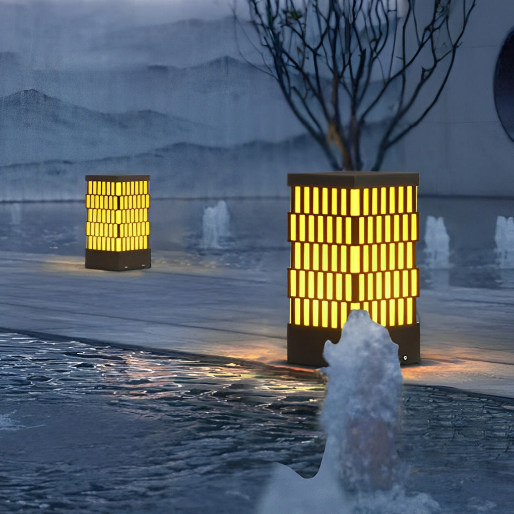 Modern Black LED Bollard Light with Grid Design for Pathways and Gardens
