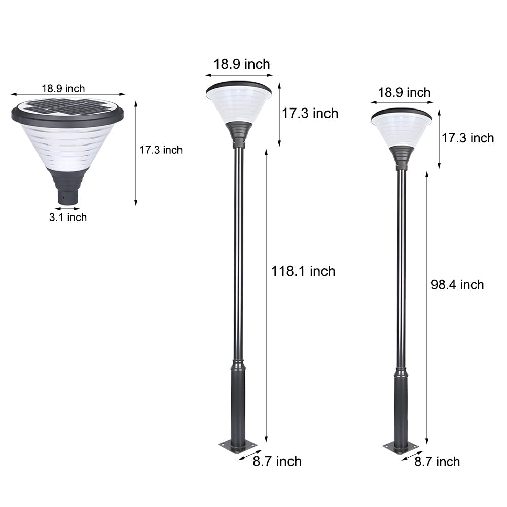 1 Light Round Solar Led Outdoor Lamp Post In Black