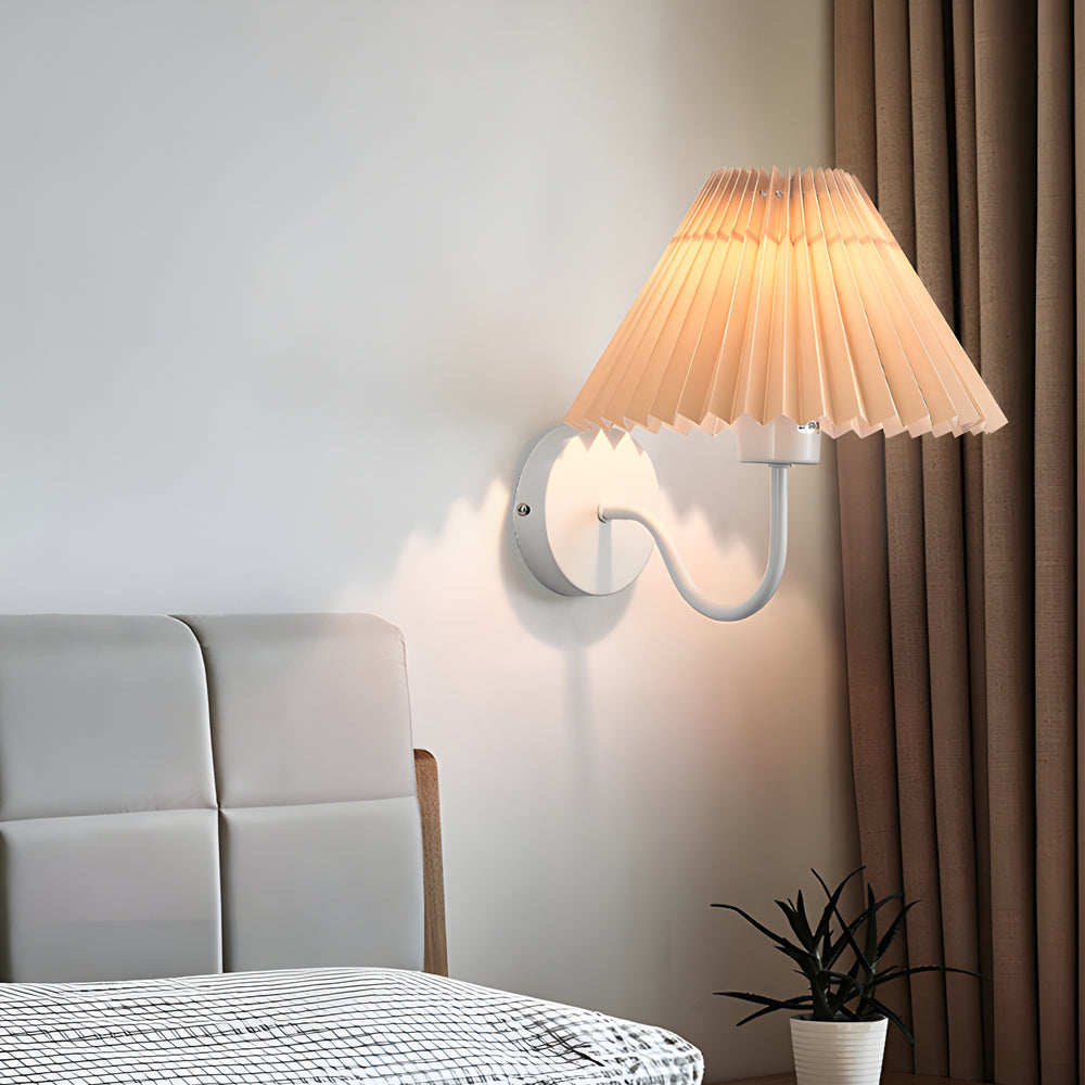 Vintage 1 Light Dimmable Metallic Armed Sconce With Pleated Fabric Shade