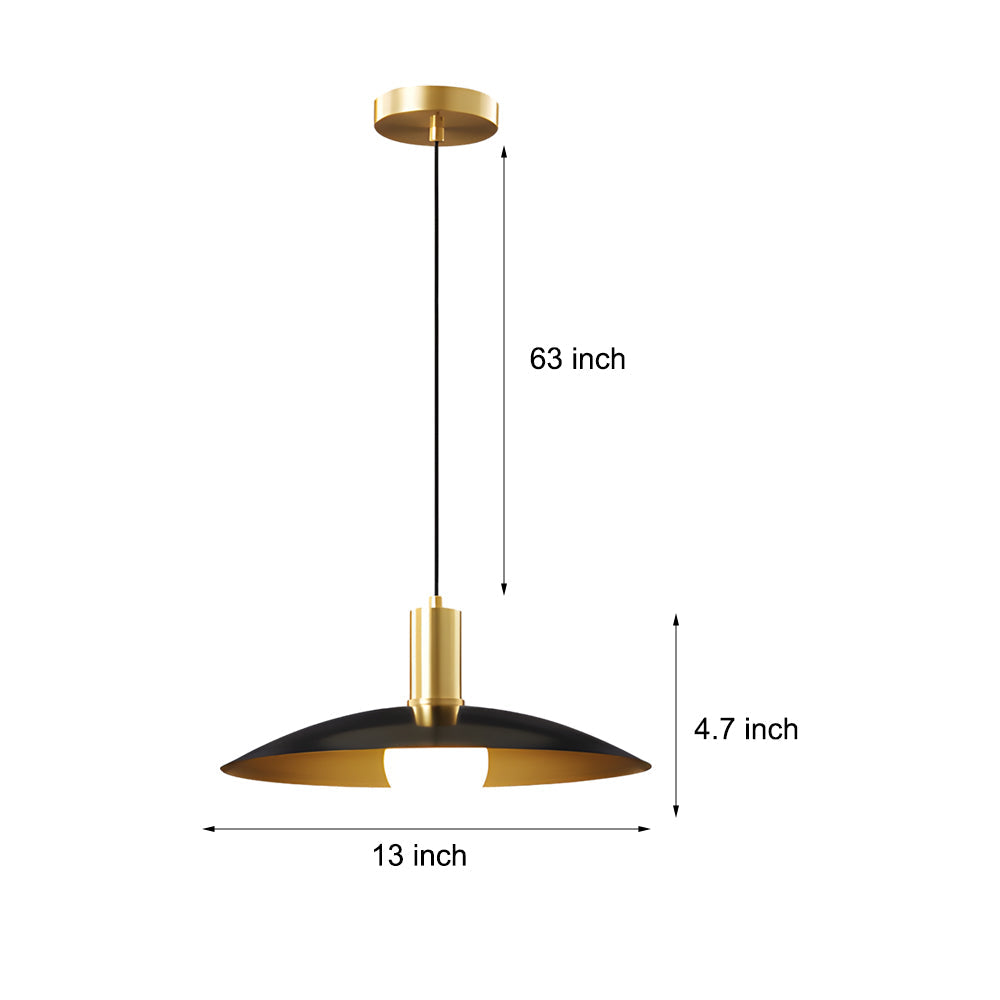 1 Light Mid Century Brass Flared Pendant Light With White Glass Shade