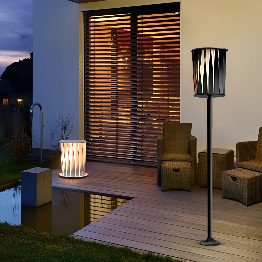 Rotating Stainless Steel Outdoor Floor Lamp with Vertical Slats