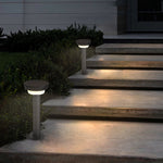 Modern Black Round Led Solar Outdoor Path Light With Stake Garden Bollard Light