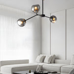3 5 8 Light Molecule Dimpled Lava Glass Chandelier With Black Metallic Arms