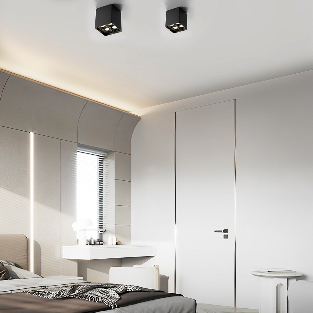 Square Grid LED Downlight Spotlight, 24° Beam, Surface Mount, Modern Architectural Ceiling Light