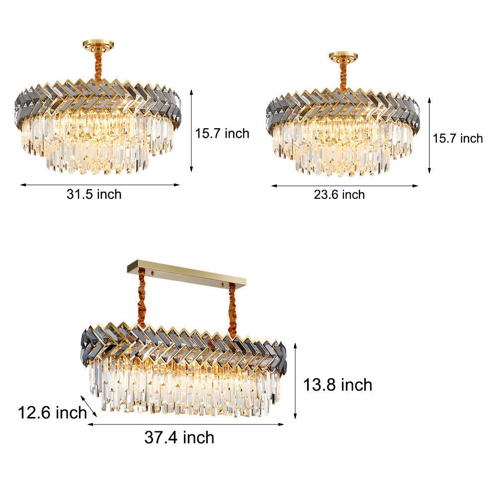 Modern Led Dimmable Dining Room Crystal Chandelier Round Rectangle