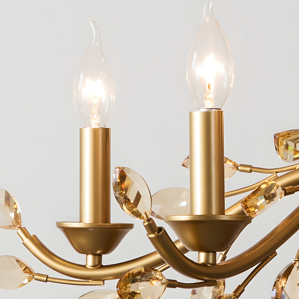 6 9 Light Brass Branch Candle Vintage Chandelier With Crystal Accents