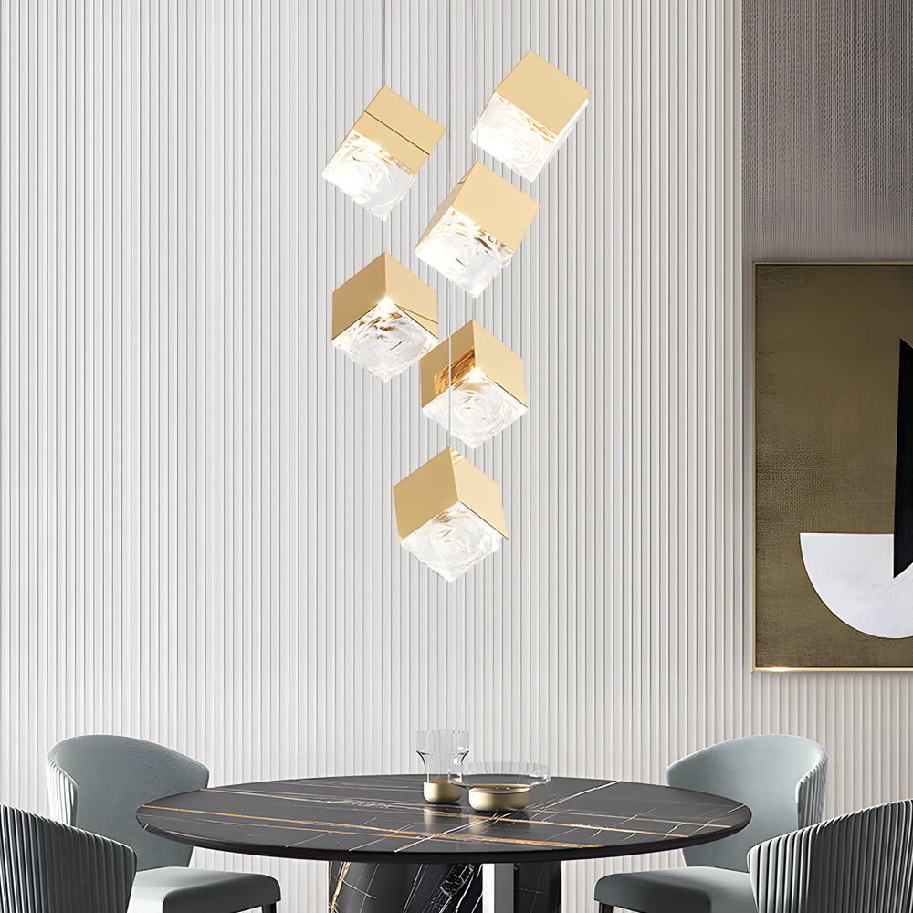 Glass Square Cube Stainless Steel Led Modern Spiral Long Chandelier