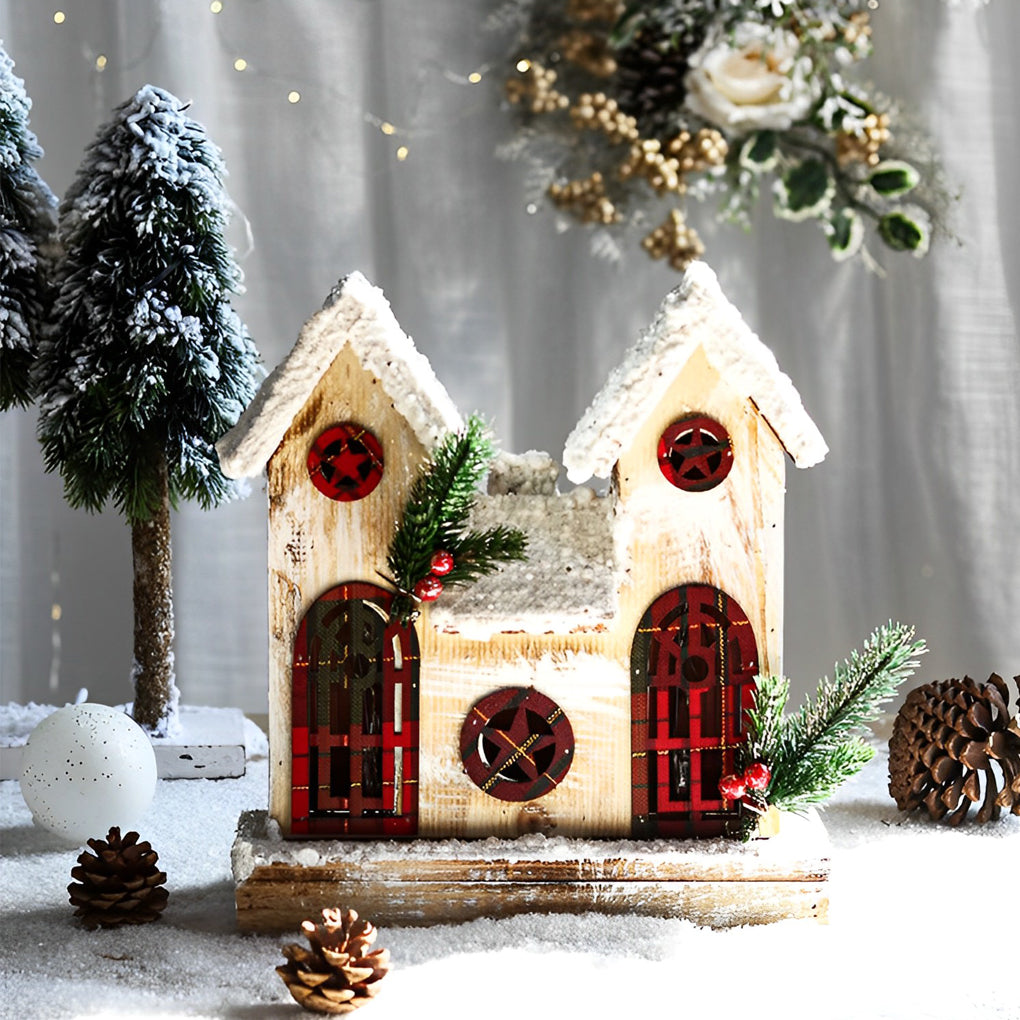Artisan Wooden Christmas Village Houses with Warm Glow